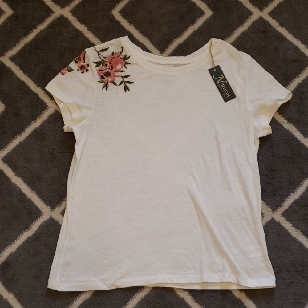NWT White Tee with Floral Embroidery